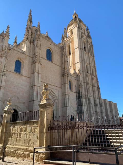       Gothic architecture with a clear blue sky.
  