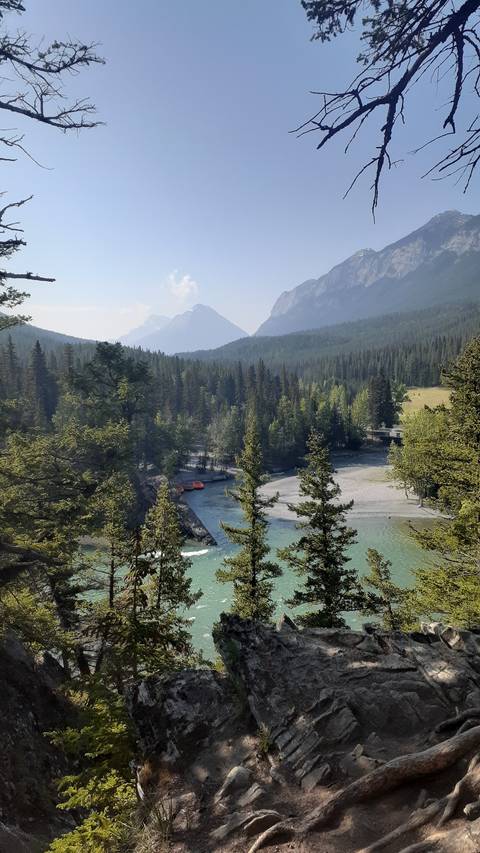       Scenic view of a lake surrounded by trees and mountains.
  