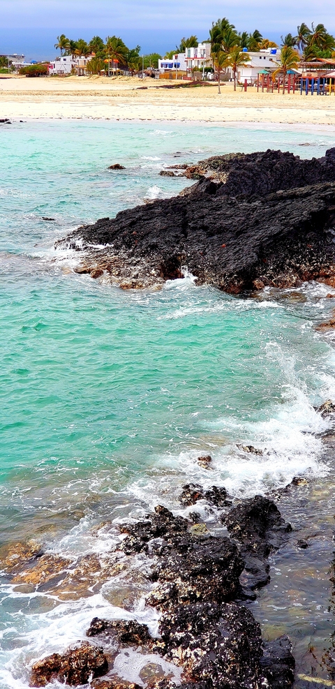       Close-up of turquoise ocean water and coastline.
  