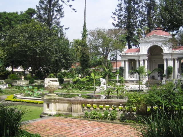 Beautiful garden with classical architecture.