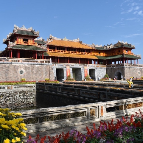       Hue's Imperial City with distinctive architecture and moat.
  