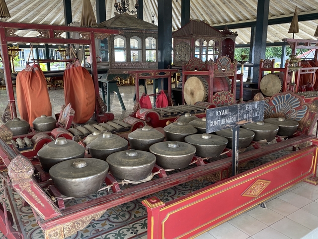       Traditional Gamelan instruments on display.
  
