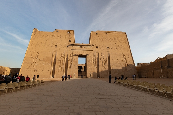 Tourists exploring the Temple of Edfu.