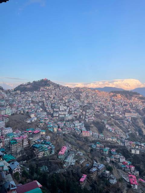       Aerial view of a densely packed hillside town with buildings.
  