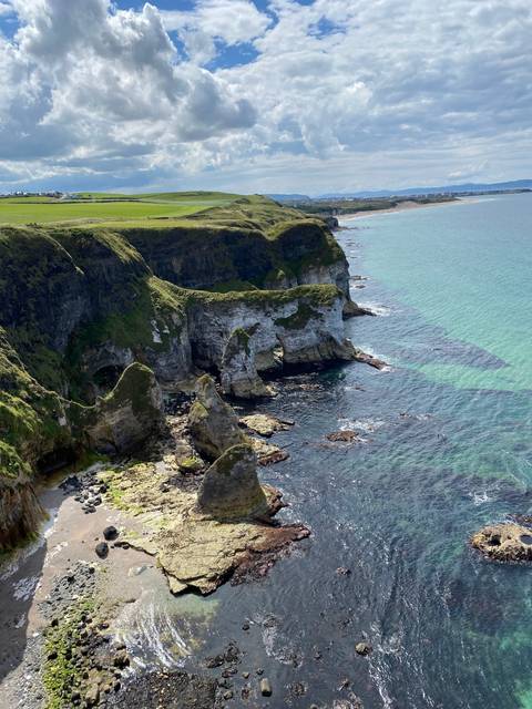 Rugged coastal cliffs and rocky shoreline.