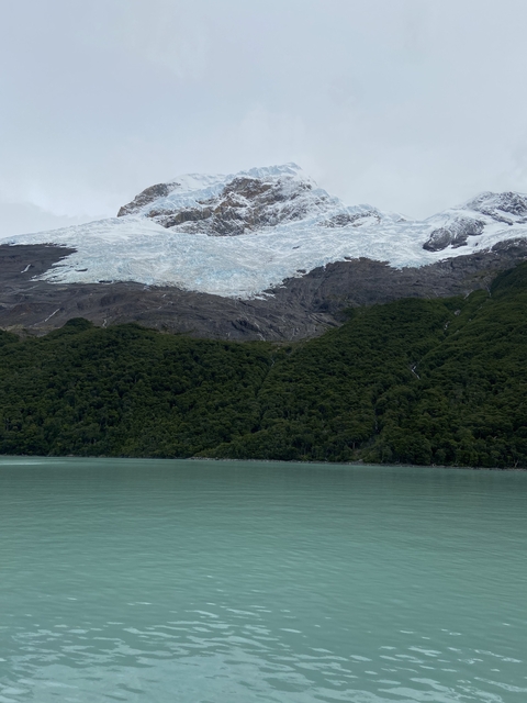 View of a mountain with glacial snow.