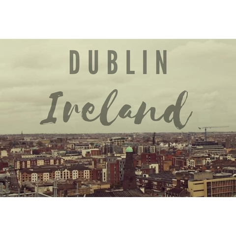 Aerial view of Dublin cityscape with overlay text.