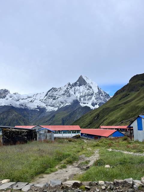       Mountainous landscape with a snow-capped peak.
  
