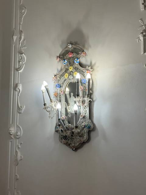 Upside-down image of a chandelier.