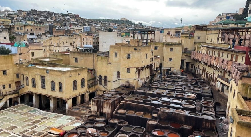 View over the famous tanneries of Fes, Morocco.