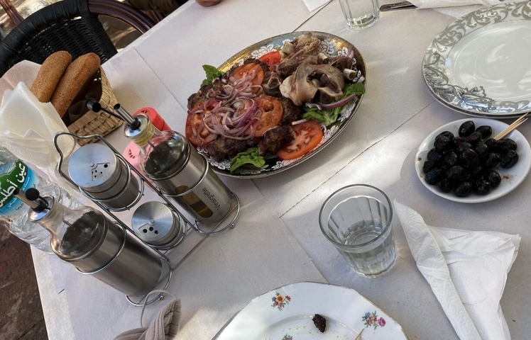 Traditional Moroccan meal on a table.