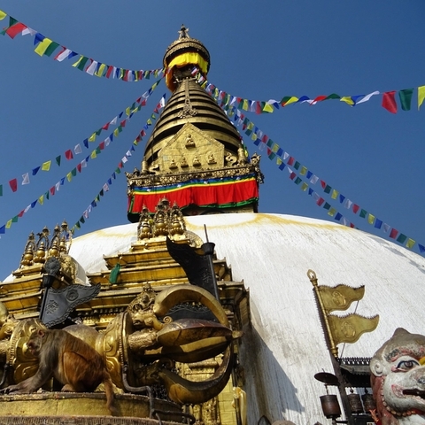 Colorful stupa with prayer flags.