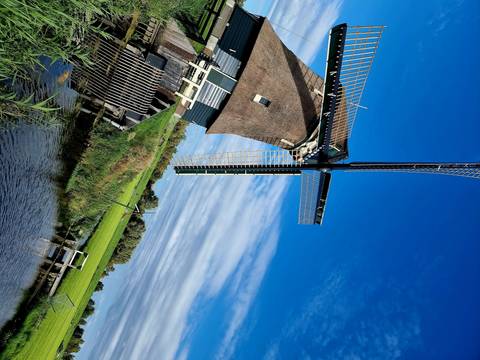 Windmill against a blue sky.