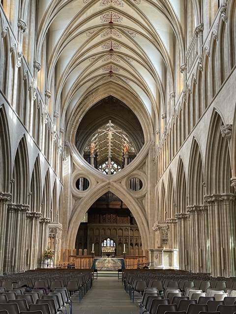 Intricate arches and columns of a cathedral