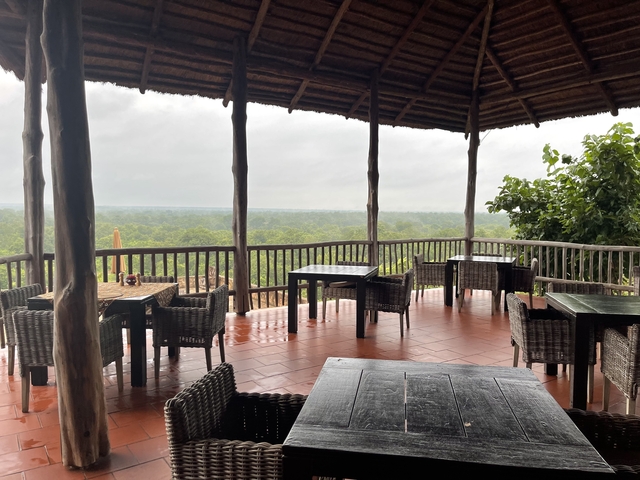 Outdoor dining area with scenic view.