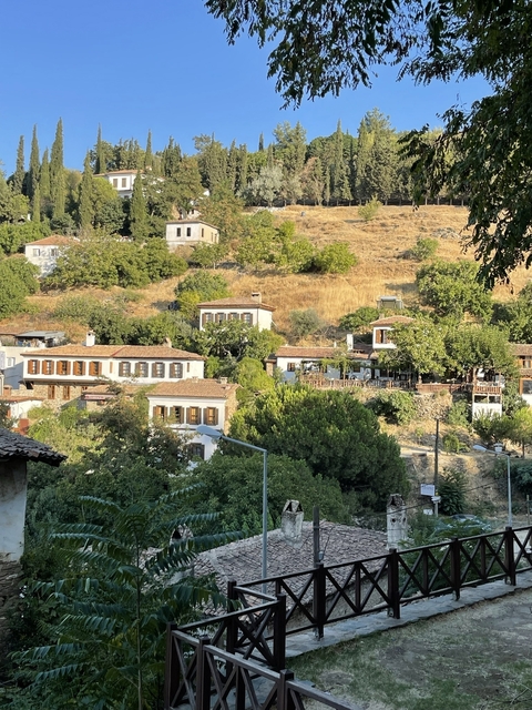 Charming village with white houses on a hillside.