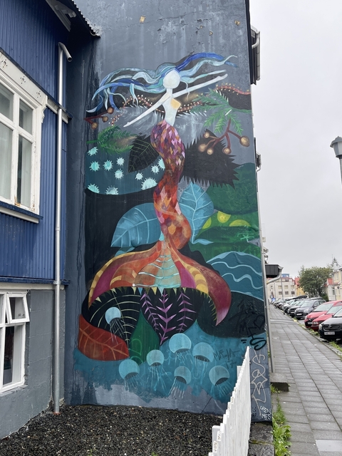       Murals painted on the side of a building with vibrant colors.
  