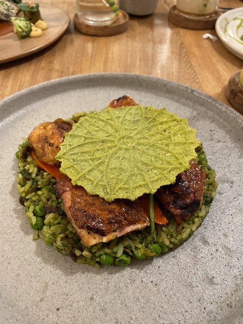 Close-up of a plated dish, showcasing gourmet presentation.