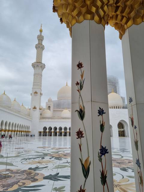Architectural pillars with floral designs.