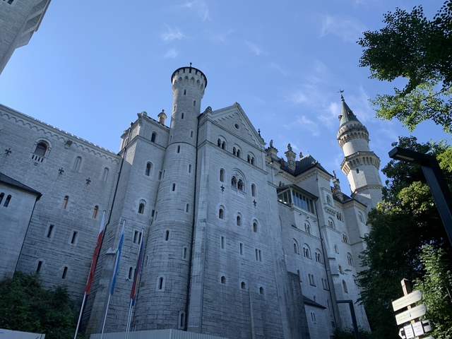 Neuschwanstein Castle with clear blue sky.