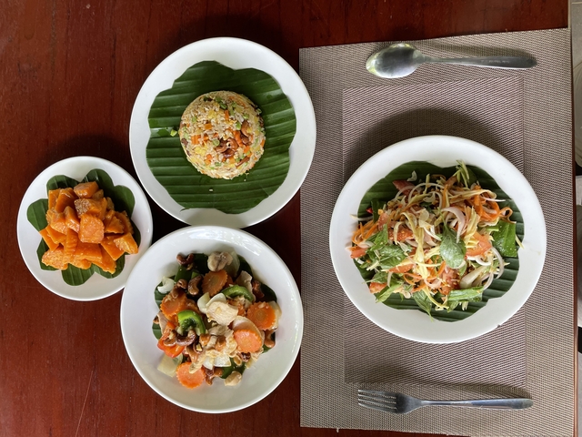       Assorted food dishes on a table.
  