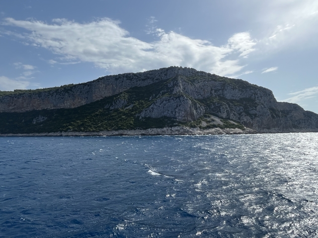 Ocean view with rocky island.