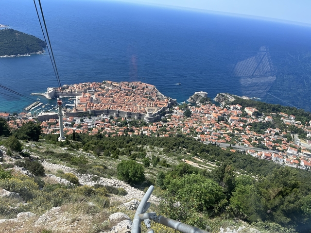 Aerial view of a coastal city.