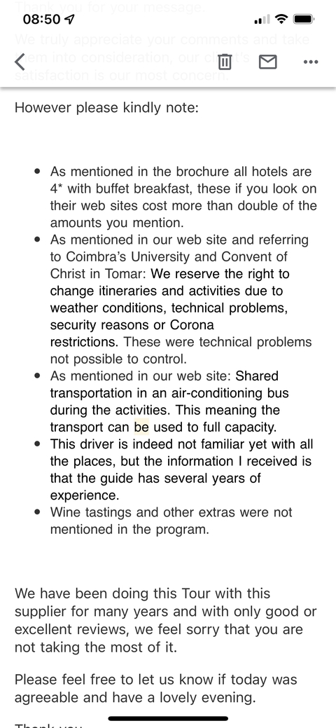 Text with information about itineraries.