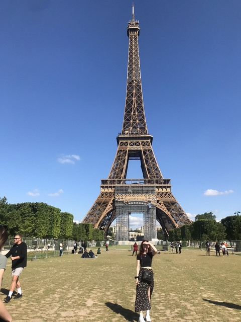 The Eiffel Tower in Paris on a sunny day.
