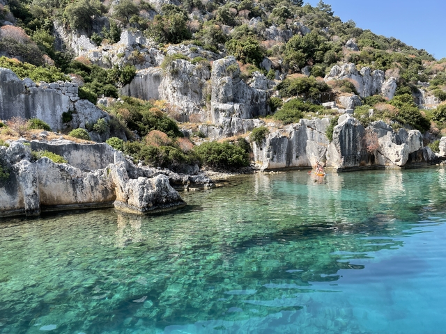 Beautiful sea with clear water and rocky shore.