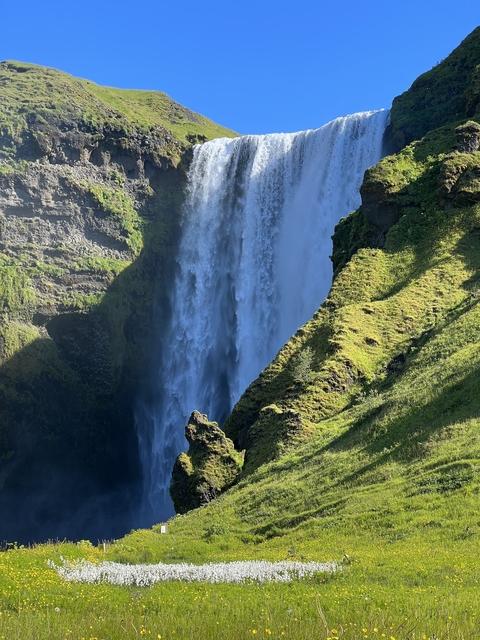 Majestic waterfall surrounded by greenery