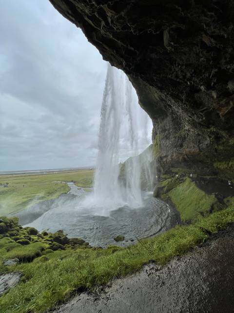 Rotated view behind a waterfall.