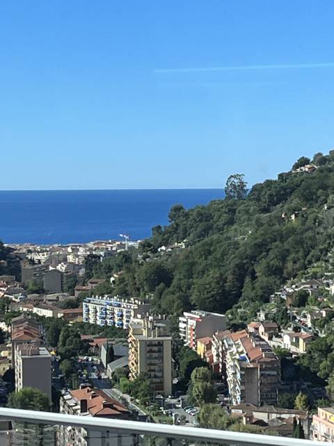       View of a coastal town with the sea in the background.
  