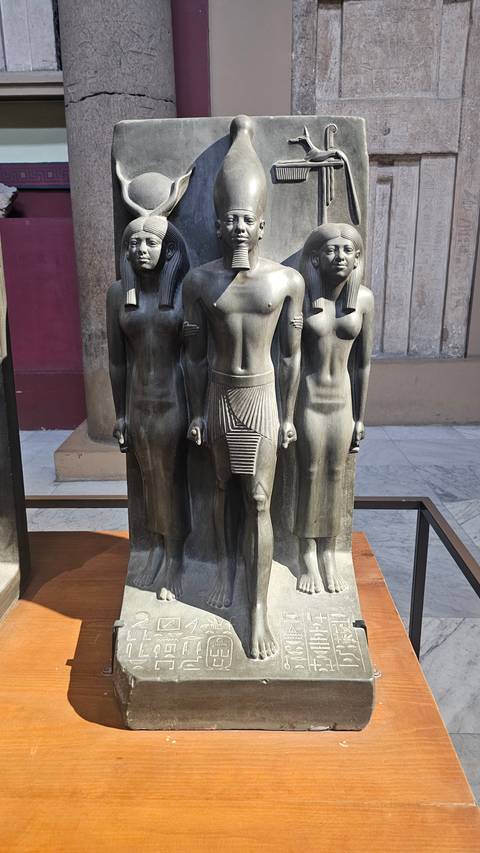Ancient Egyptian statues on display.