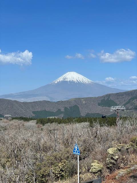A snow-capped Mount Fuji under a clear sky.