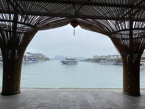       Boats docked at a marina seen from an upside-down perspective.
  