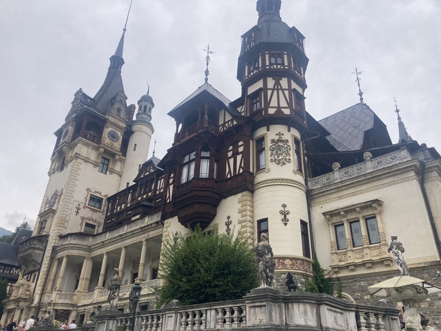 Ornate castle with a variety of architectural styles.