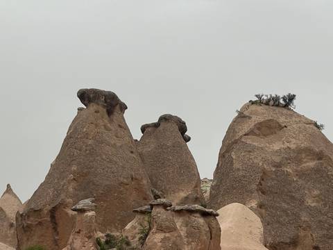       Upside-down view of rock formations in Cappadocia.
  
