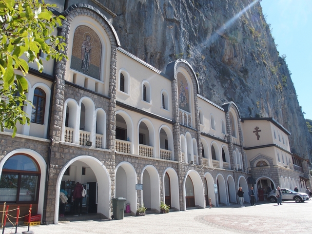 Monastery built into a cliff face.