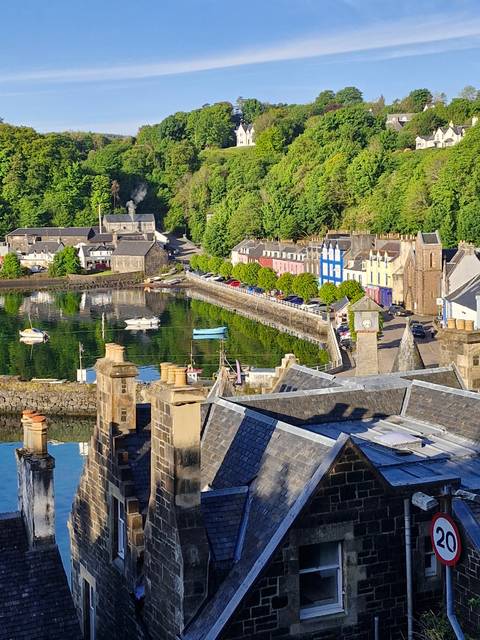       View from a historical building overlooking a village.
  