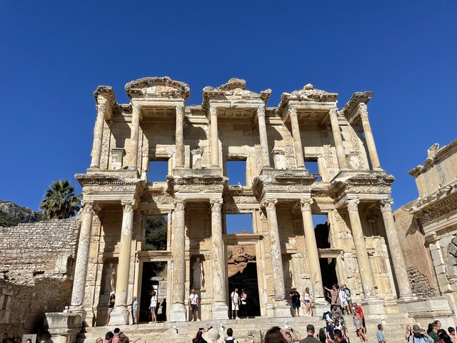Ruins of Ephesus, an ancient Greek city, with detailed architecture.