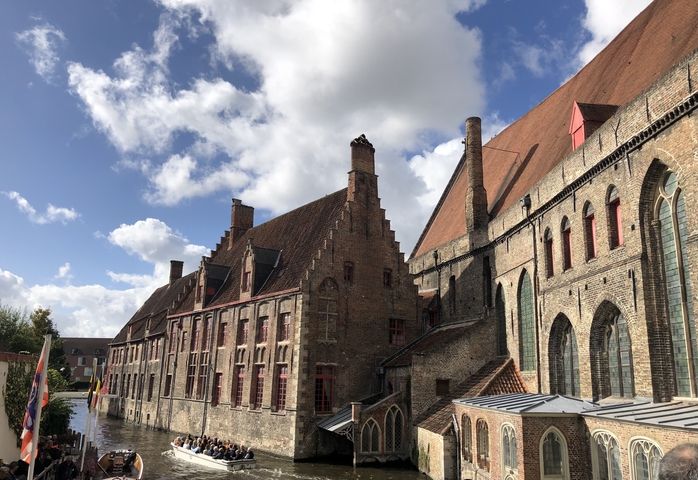 Medieval buildings under a blue sky.