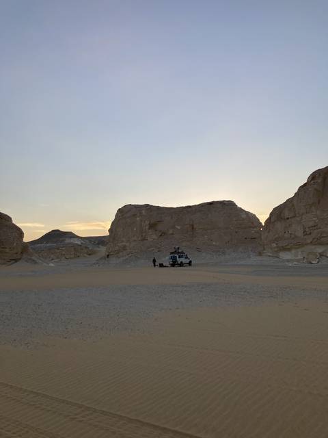 Desert rock formations at dusk.