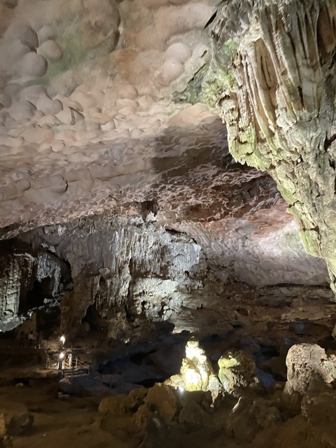 Interior of a cave with stalactites and rock formations