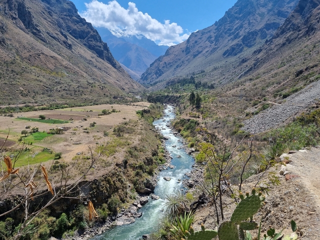       River flowing through a mountainous landscape.
  