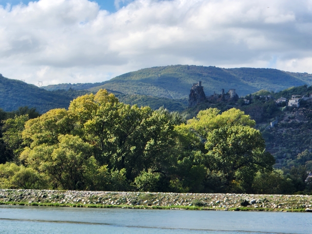 Scenic view of hills and trees.