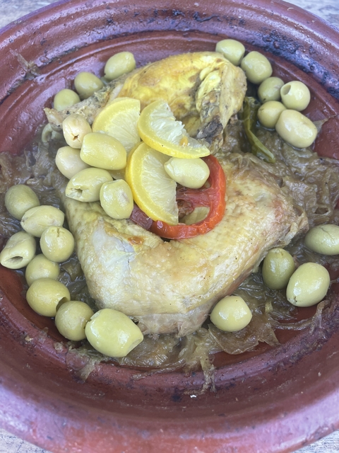       Moroccan dish with chicken and olives.
  