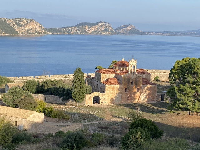 Historic church and fort by the sea.