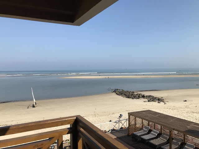       A serene beach view with calm waters.
  