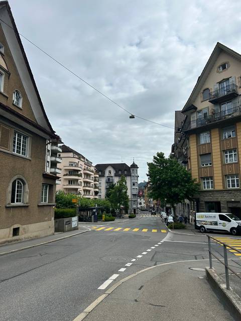 Street view of a city with buildings and sky visible.